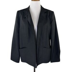 Chaus Woman Linen Open Front Blazer Jacket Long Sleeve Black Pockets Women's 36